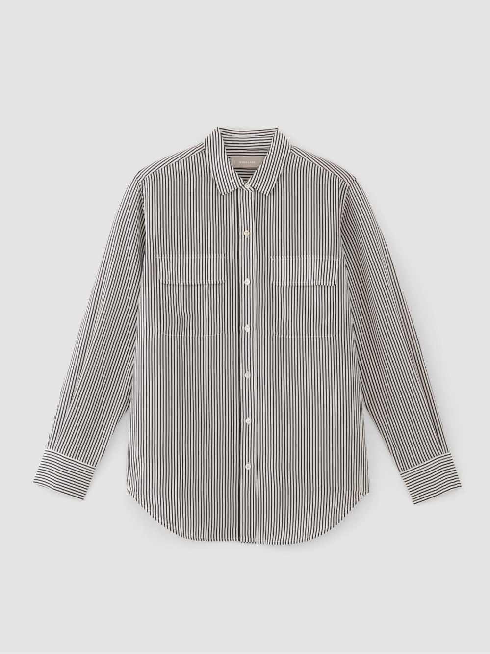 Everlane the utility shirt in silk black white stripes